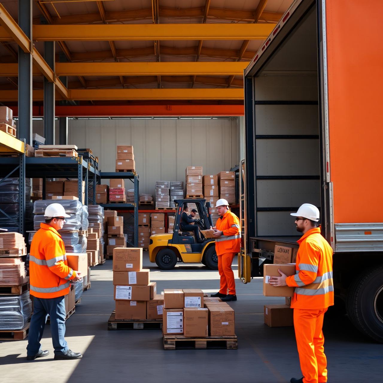 Equipe da GR Operações realizando carregamento de cargas em doca com fardamento e EPIs completos